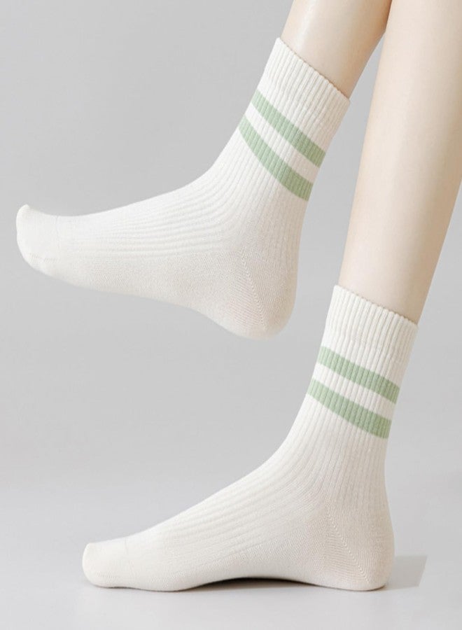PLZSITDOWN Womens 3 Pairs Solid Color Two Stripe Crew Socks Casual Athletic Socks for Women Girls Blue/Beige/Purple - Image 3